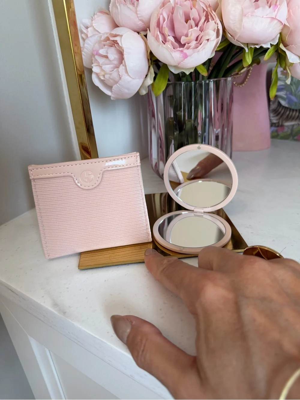 Blush Pink made for Armani GWP double mirror compact and carry case